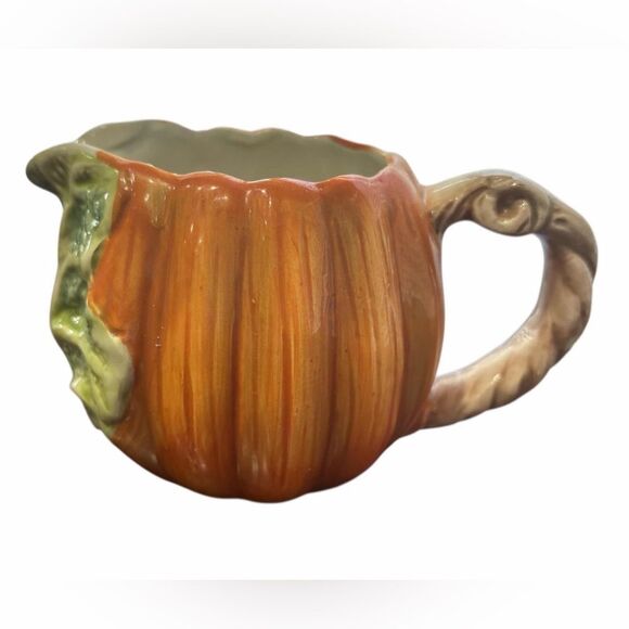 Vintage 1989 Fitz and Floyd OCI Omnibus Fall Pumpkins Creamer and Dish Set - Picture 3 of 10